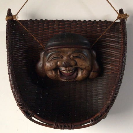 大正時代  珍品希少 恵比寿大黒天 福箕一対 ざる一対  木製お面 七福神 十日えびす 十日戎 えべっさん  商売繁盛 縁起物  黒光最高のエイジングです。