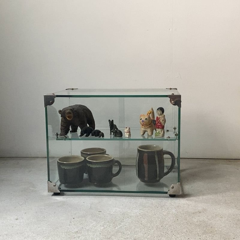 ヴィンテージ ガラスケース 小型 幅35cmの小さめ2段1枚棚板 ガラス