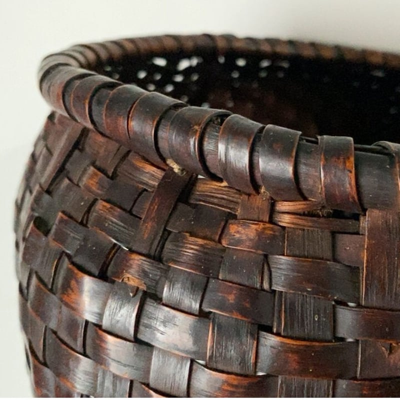 古い炭斗 天然素材 内張の無し 編みかご アンティーク花籠 エイジング