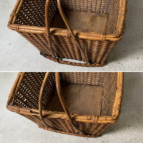 古い竹編みの持手籠  ワンハンドルバスケット 炭斗(すみとり) 茶道具 炭取 烏府(うふ) アンティーク花器 花籠
