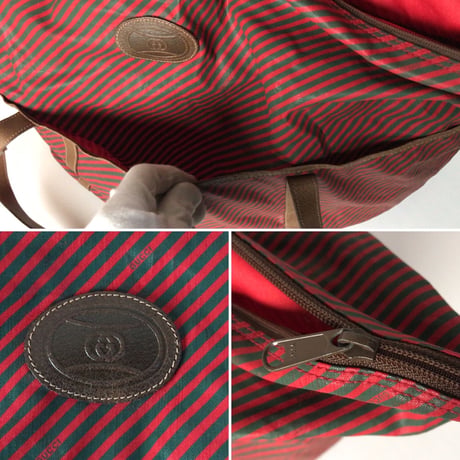 GUCCI オールドグッチ リゲイトライン (ストライプ柄)  ショッピングバッグ メッセンジャー仕様可 ヴィンテージ 80s 希少ライン