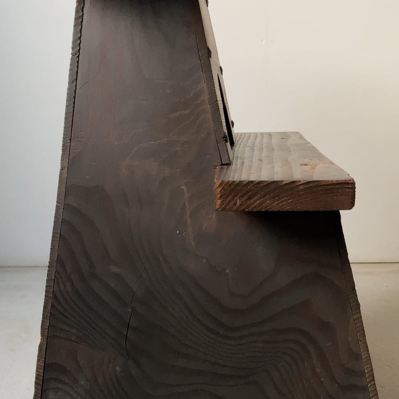 古い踏み台 戦前 昭和初期 杉無垢材 銅飾りリベット 達磨型穴 屑入れ