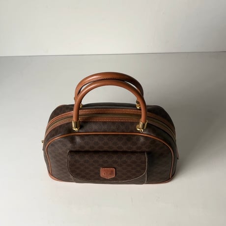 CELINE オールドセリーヌ トリオンフ(マカダム) 総柄  ハンドバッグ 半円型 ハーフムーン ミニボストン フラップポケット ゴールド金具 ヴィンテージセリーヌ 中古極美品
