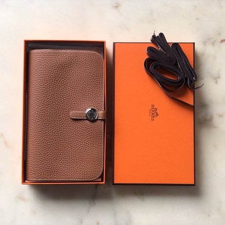 HERMES エルメス ドゴンデュオ(GM)  トゴ  ゴールド  シルバー金具  D刻印(2019年製) 財布 ウォレット 中古極美品