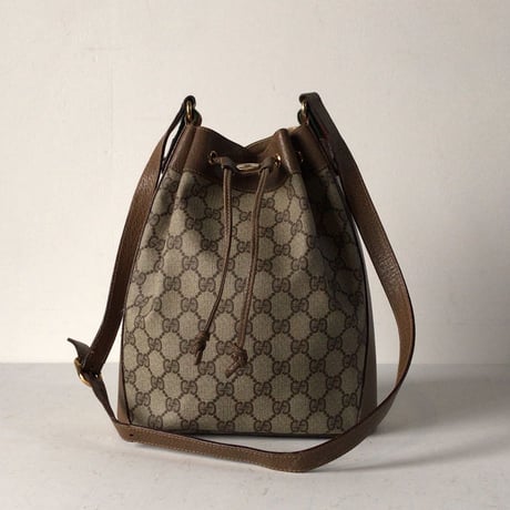 GUCCI グッチ オールドグッチ GGプラス コーティングキャンバス 巾着型ショルダーバッグ シェリーライン ノエ型 ヴィンテージ 14.02.034  中古美品