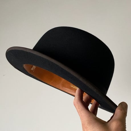 Takashimaya 高島屋 ヴィンテージ ボーラーハット ダービーハット ユニセックス表記サイズ 58cm7 1/8 ブラック フェルト/レザー 山高帽 戦後 1940-1950 箱あり 美品