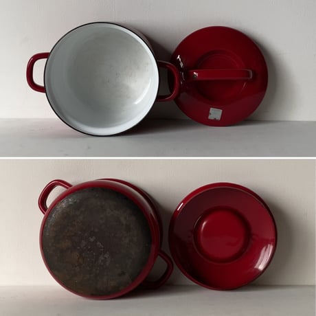 EVER WARE エバーウェア  1970～1980年代製 ヴィンテージ ホーロー両手鍋 18cm＆24cm  琺瑯 調理器具 ダークレッド