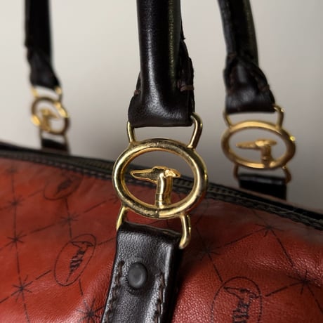 TRUSSARDI トラサルディ　80s ヴィンテージ トラサルディ ミニボストンバッグ ラムレザー ダークオレンジ/ゴールド金具 レアカラー  中古良品