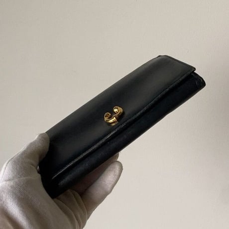 GUCCI  オールドグッチ  ロングウォレット ホースシューゴールド金具 ブラックスムースレザー 2つ折 がま口 70s80s ヴィンテージウォレット