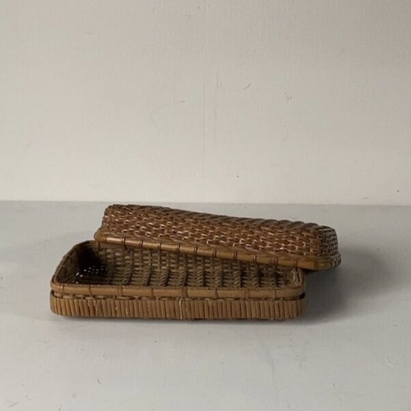 古い籐編みの平箱 茶道具 ペンケース 道具箱 古道具 古民藝 工芸品