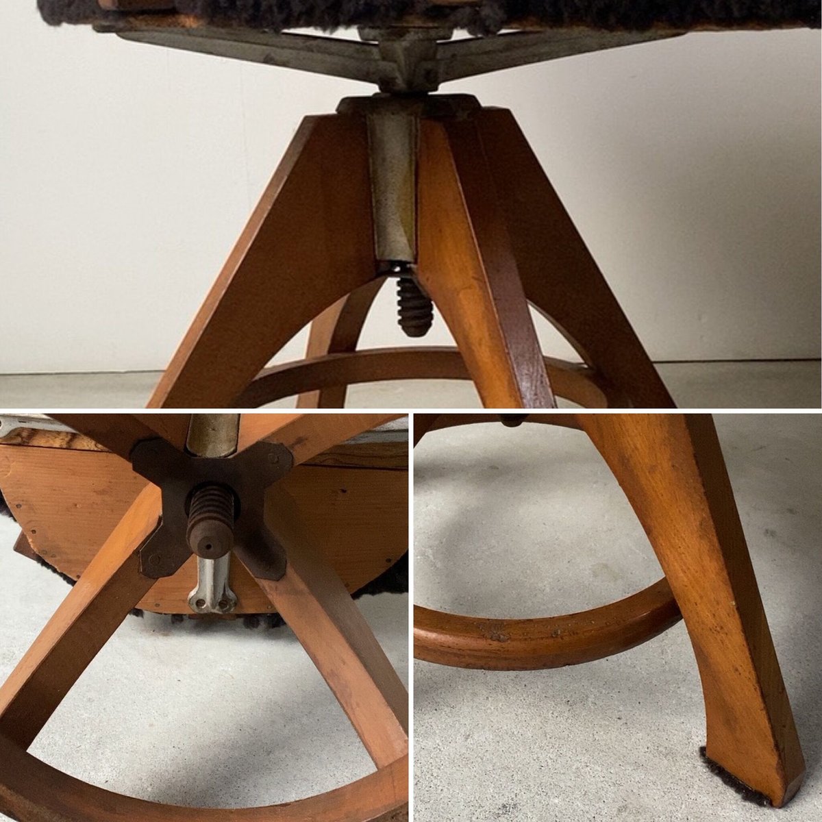 アンティーク 木製ドクターチェア 古い回転椅子 ブラック 木製無垢材