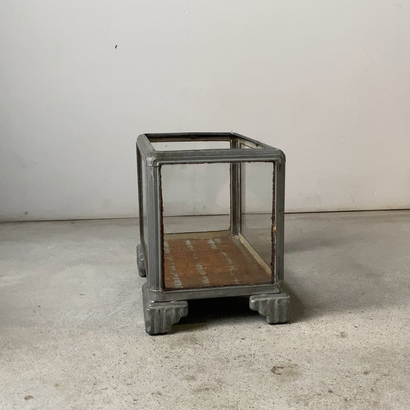 アンティーク 水槽 ブリキ製フレーム 脚あり小型水槽 古い硝子