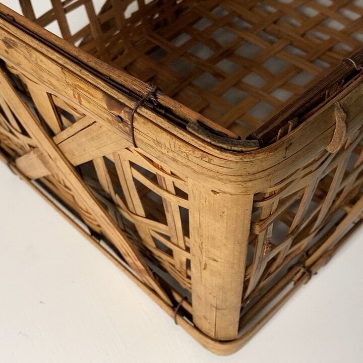 ファッション特集 古い長方形の竹籠 43cm 珍品 竹編の箱 林檎カゴ 竹編コンテナ 木工、竹工芸