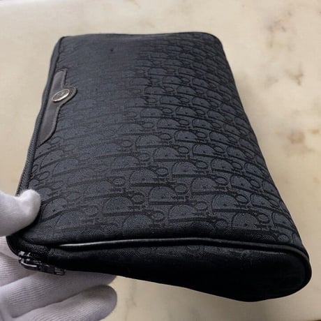 Dior  オールド クリスチャン ディオール  トロッター レギュラーポーチ ブラック レザー/ファブリック ヴィンテージ  28cm
