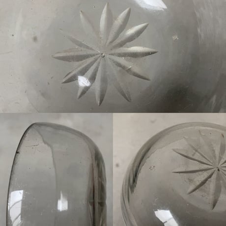 ヴィンテージ  ガラス器 菊紋様 昭和初期 気泡ガラス 深皿 小鉢 古い器 デザート器  ※3点セット