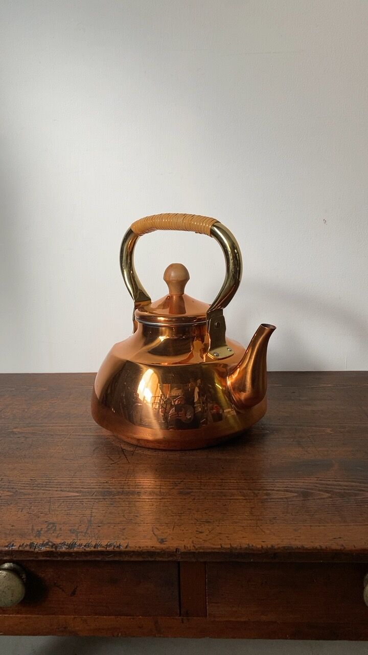 morico モリコ 森井金属製 籐巻き持ち手の銅ケトル 2L 木の摘み グッド