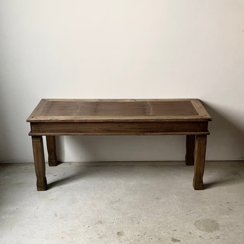 古い木製ベンチ 無垢材＋竹格子 留め継加工 長椅子 縁台 夕涼み