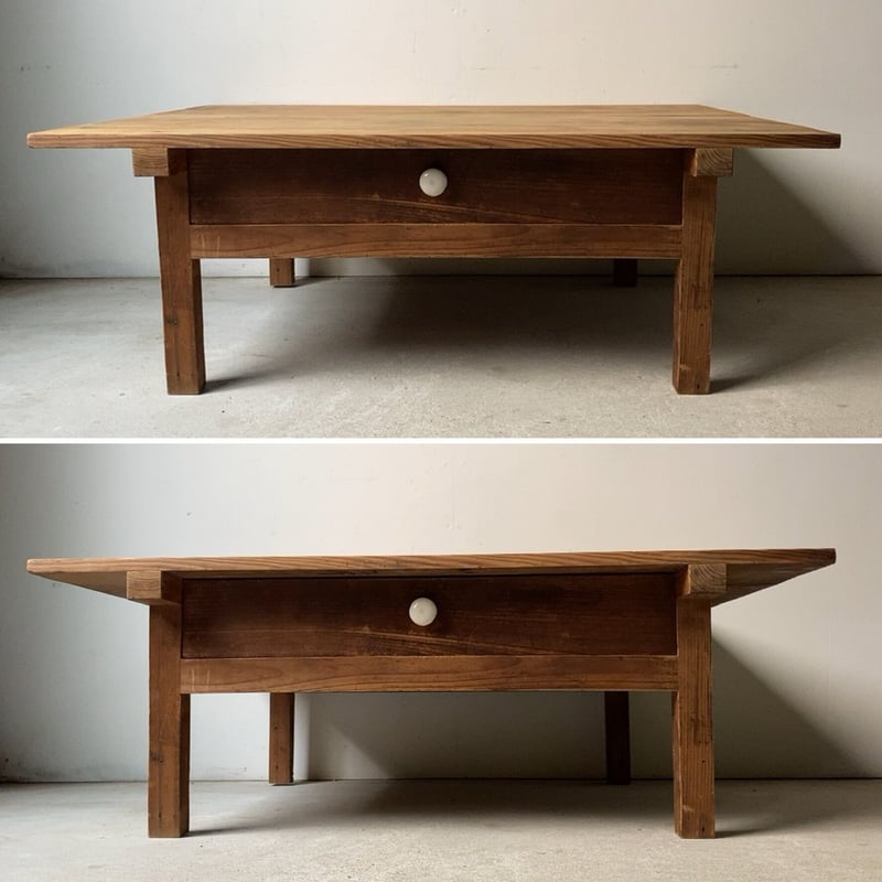 古い白木天板の文机 陶器摘みの1杯引出し 昭和初期 スベスベ木肌