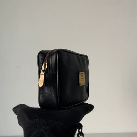MCM オールドエムシーエム ヴィセトス柄 モノグラム ブラック ミニポーチ ナイロン/レザー コンビ  化粧ポーチ 小物入れ カメラケース  中古美品