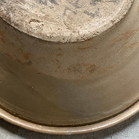 古いこね鉢 38cm  昭和19年 浅型捏鉢 灰釉 古瀬戸 大鉢 メダカ鉢 金魚鉢 水栽培 睡蓮鉢 ビオトープ 古い焼物 古民藝