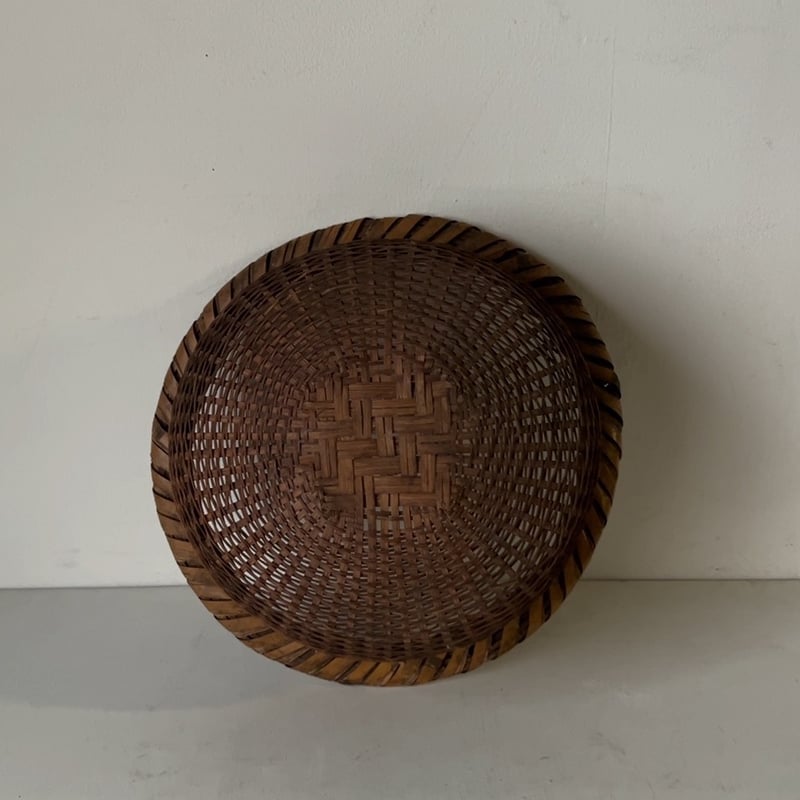 民藝 ヴィンテージ 竹製円筒形バスケット 編み込み模様 ダストボックス