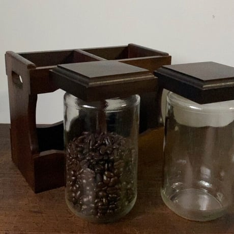 ヴィンテージ コーヒービーンズボトル  木製無垢材＋ガラス瓶 メーカー不明  美品