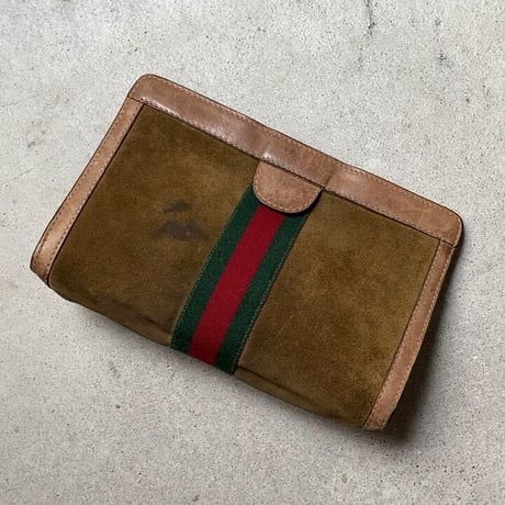 GUCCI  オールドグッチ  ポーチ  シェリーライン  スエード/ピグスキン  インナーはGGのコーティングファブリック  ベロクロ開閉 インバッグ セカンドバッグ