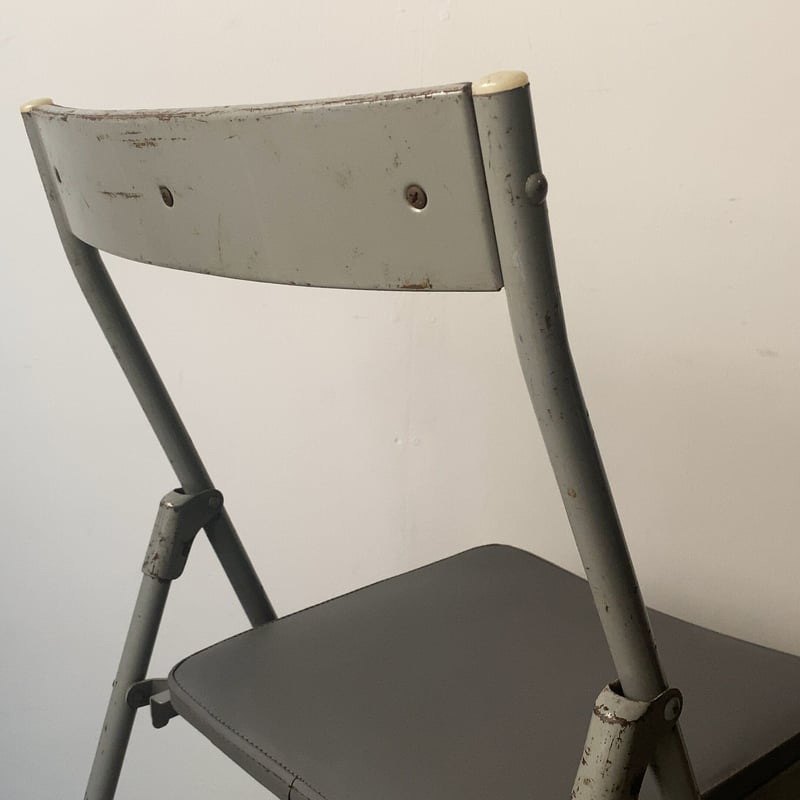 ビンテージ折り畳みチェア椅子アンティーク グレー張替え済み