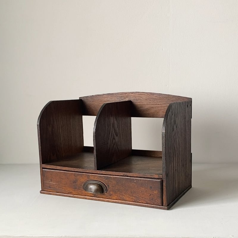 古い引出し本立て 1杯引出し1枚仕切 木製無垢材＋銅金具 昭和2年