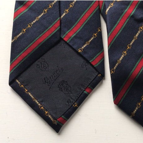 GUCCI  オールドグッチ  ヴィンテージ ネクタイ レジメンタル ビット柄 ネイビー ゴールド シェリーラインシルク100%  中古美品