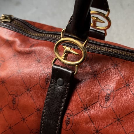TRUSSARDI トラサルディ　80s ヴィンテージ トラサルディ ミニボストンバッグ ラムレザー ダークオレンジ/ゴールド金具 レアカラー  中古良品