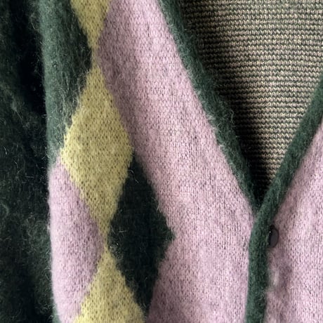 NEEDLES ニードルズ モヘアカーディガン ダイヤモンド ビリジアン/ピンク/クリームイエロー　size L メンズ  NEPENTHES ネペンテス 中古美品