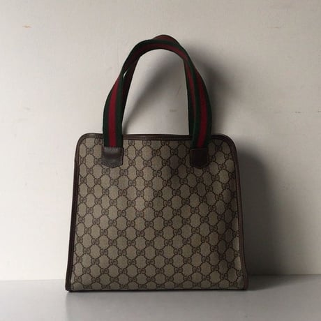 GUCCI グッチ  オールドグッチ  シェリーライン ハンドル  コーティングGGキャンバス/レザー トートバッグ  ヴィンテージ  中古美品