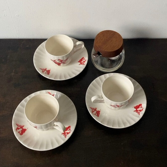 古作 金魚柄 コーヒーカップ＆ソーサー 6客セットデッドストック