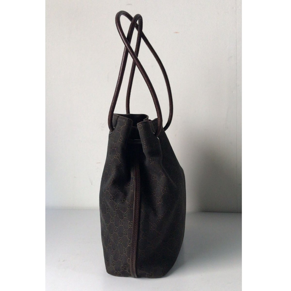 【美品！】GUCCIグッチ トートバッグGGキャンバス×レザーダークブラウン GUCCI グッチ GGキャンバス レザーロープトートバッグ ダーク