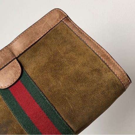 GUCCI  オールドグッチ  ポーチ  シェリーライン  スエード/ピグスキン  インナーはGGのコーティングファブリック  ベロクロ開閉 インバッグ セカンドバッグ