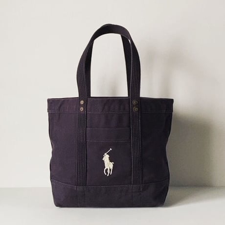POLO RALPH LAUREN ポロ ラルフローレン 2021年製 キャンバストートバッグ ヘビーオンス レザーワッシャー銅リベット USED