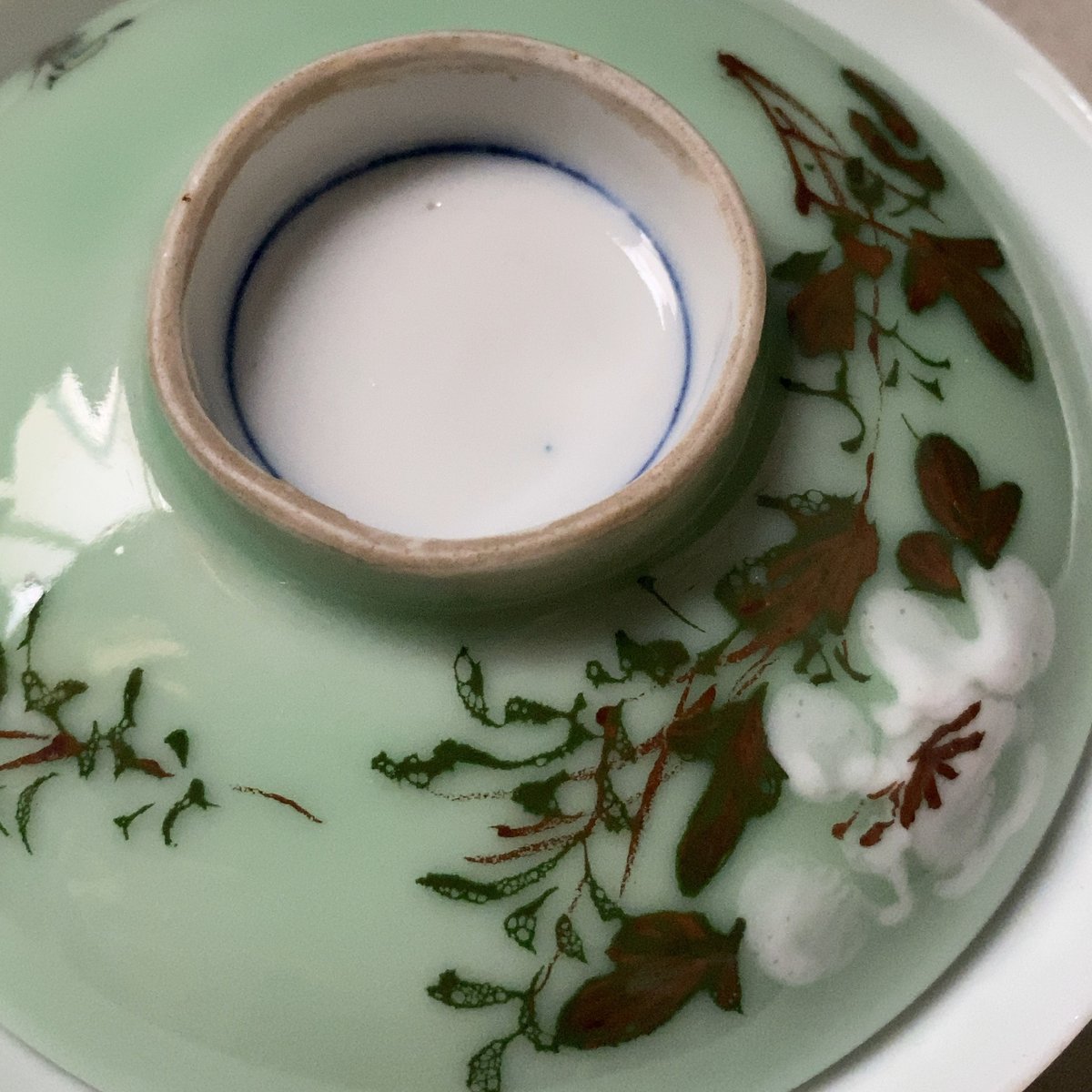 古い中国の蓋茶碗(飯椀) 5客セット 花紋様 青磁色磁器 古い中国の蓋茶碗(飯椀) 5客セット 花紋様 青磁色磁器