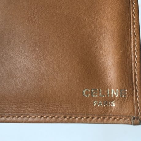 CELINE セリーヌ ガマ口 コンパクト財布 マカダム 2トーンレザー ベージュ ゴールド オールド ヴィンテージウォレット　中古良品