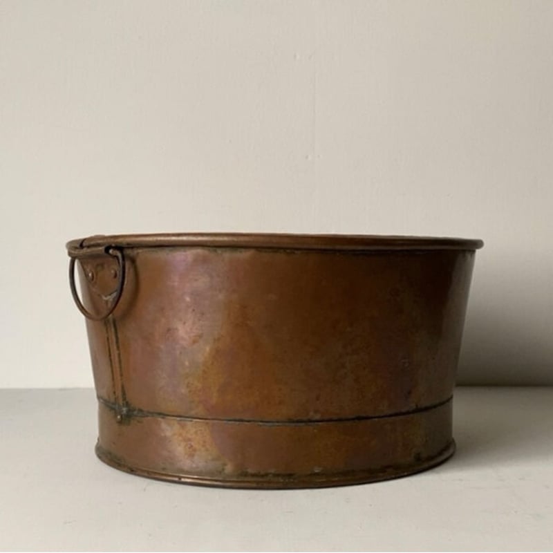 古い銅の桶 双耳 持ち手付 銅器 幅約32cm 銅工芸 手仕事 洗面器