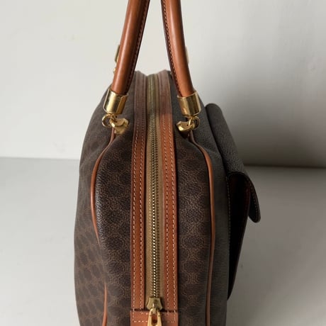 CELINE オールドセリーヌ トリオンフ(マカダム) 総柄  ハンドバッグ 半円型 ハーフムーン ミニボストン フラップポケット ゴールド金具 ヴィンテージセリーヌ 中古極美品