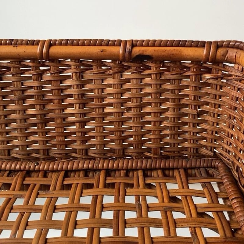 大正期 古い竹編の平籠 アンティークバスケット ヴィンテージカゴ 衣装