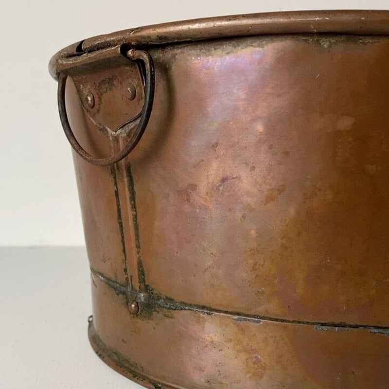 古い銅の桶 双耳 持ち手付 銅器 幅約32cm 銅工芸 手仕事 洗面器 水受け