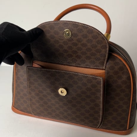 CELINE オールドセリーヌ トリオンフ(マカダム) 総柄  ハンドバッグ 半円型 ハーフムーン ミニボストン フラップポケット ゴールド金具 ヴィンテージセリーヌ 中古極美品