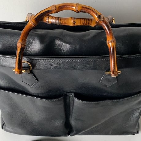 GUCCI オールドグッチ  バンブーレザーバッグ 2wayショルダー付き トートバッグ ハンドバッグ ブラックスムースレザー/ゴールド金具 70s80s ヴィンテージグッチ