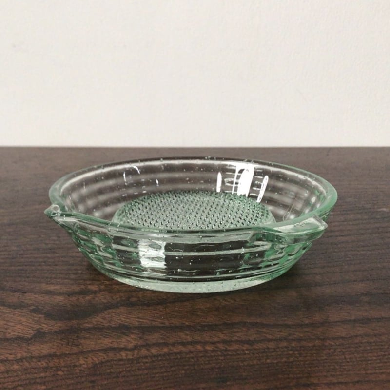 大正〜昭和期 プレスガラス おろし皿 擦り器 アンティークガラス 気泡