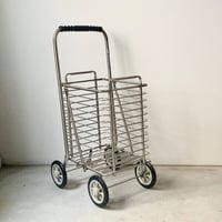 富田工業株式会社 ショッピングカート SC-01 ステンレス製 折り畳み式  買物籠 大容量 4輪 ストッパーレバー 黒グリップ キャリー キャスターワゴン シンプルデザイン 完品