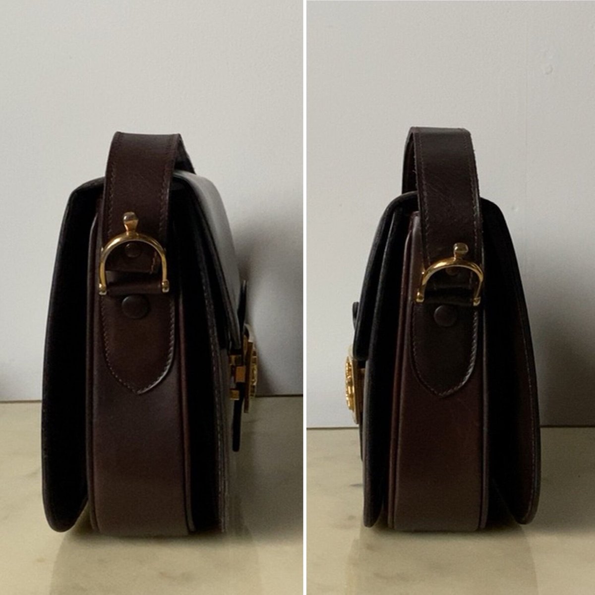 CELINE オールドセリーヌ 馬車金具 ダークブラウン ゴールド金具 CELINE オールドセリーヌ 馬車金具 ダークブラウン ゴールド金具
