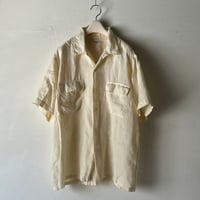 HEMISPHERES エミスフェール  80s90sヴィンテージ オープンカラー リネンシャツ ライトイエロー フレンチアイビー フレンチトラッド mensM 良品