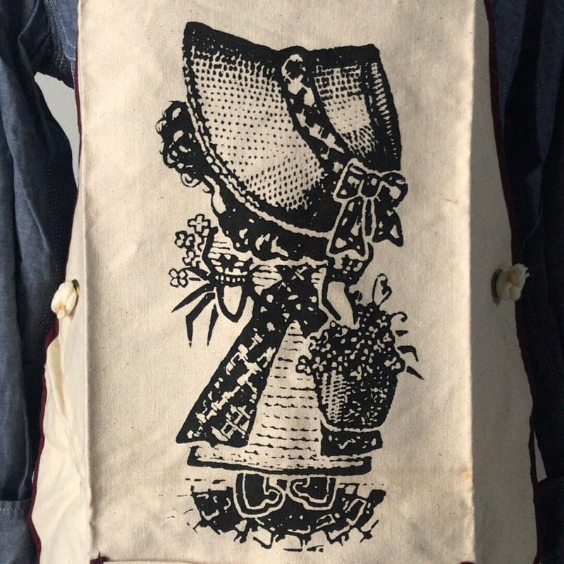 70s ヴィンテージ エプロン 花摘み少女柄 グラフィック デッドストック